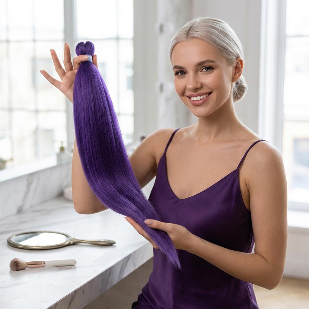 Purple Big Braid Wig For Stage Party Halloween Costume Role Play