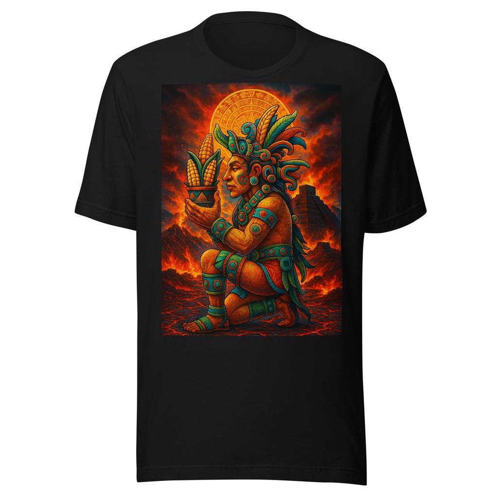 Dios del Maíz Azteca — Arte Mexica Prehispánico con Calendario del Sol Unisex t-shirt