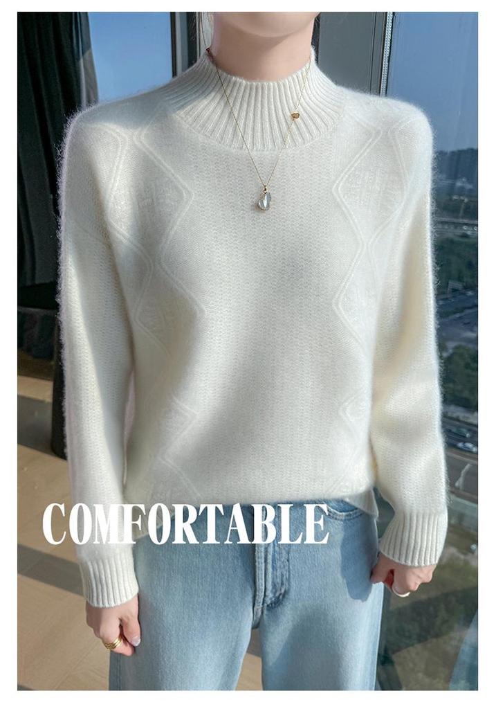 Women's Wool Cashmere Half-High Collar Sweater - Autumn & Winter Versatile Knit Pullover