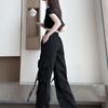 Women Cargo Pants Streetwear Y2K Hip Hop Black Trousers Fashion High Waist Lace Up Female Loose Design Pants