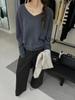 Seamless V-neck Wool Knit Pullover: Women's Autumn/Winter Solid Color Base Layer Top