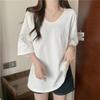 Cotton Short Sleeve Casual Loose T-shirt for Women Summer Fashion Solid Round Neck Plus Size T Shirt Woman Elegant Slim Simple Female Tee Tops 26294