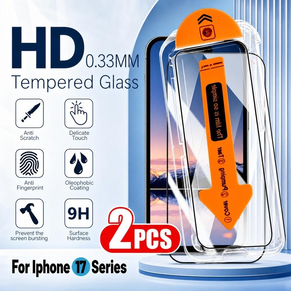 Tempered Glass For iPhone15 16 Plus 17 18 Screen Protector For iPhone 15 Pro 15 Pro Max 16 17 18 Pro Max 17e 16e Air HD One Click Tempered Glass Films