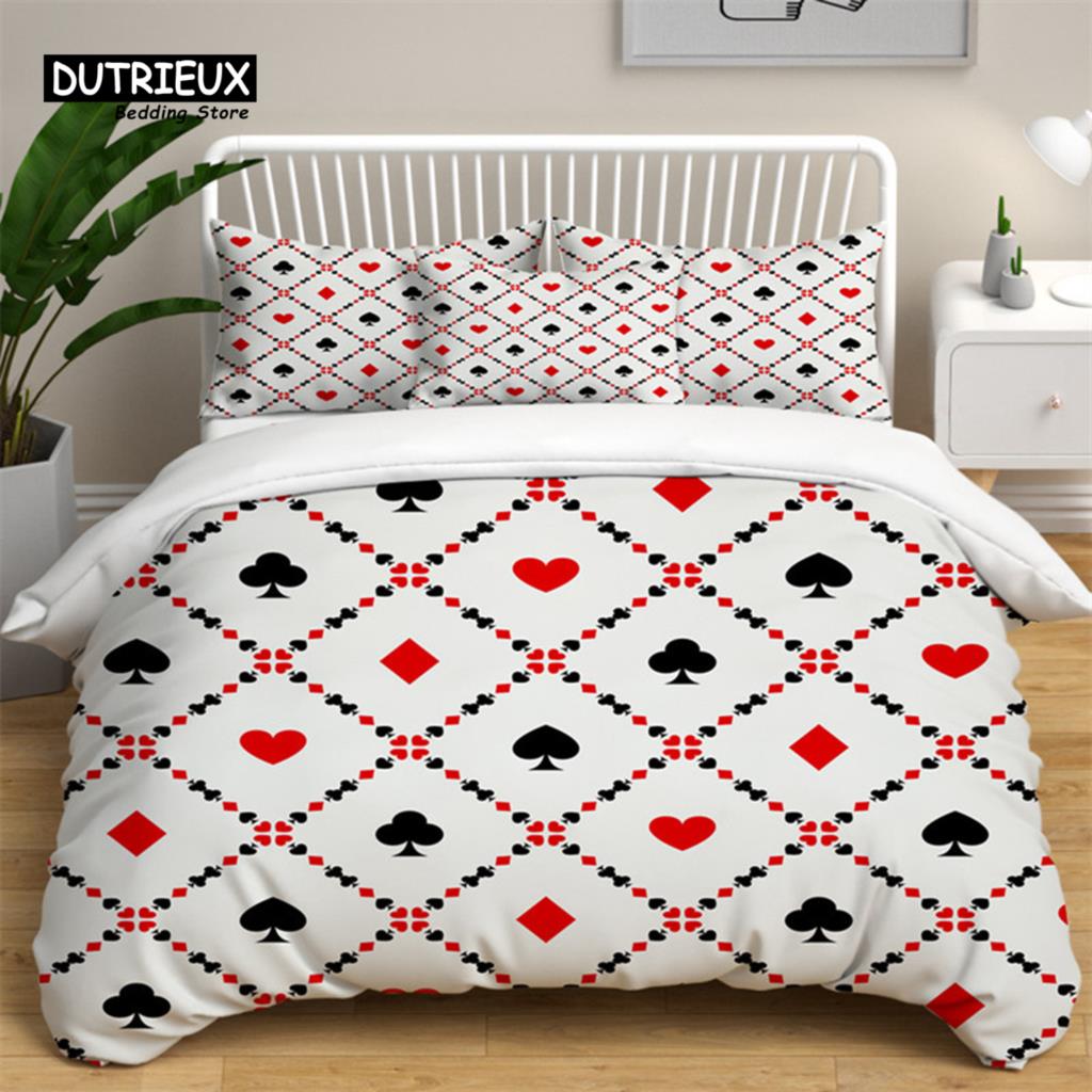 Soft Poker Bedding Set Retro Player Card Game Tarot Print Duvet Cover For Kids Boys Girls Teens Geometric Pattern Pillow Shams