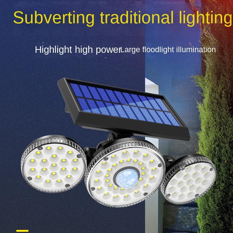 Neue Solar-Wandleuchte 78LED menschliche Körperinduktion Gartenleuchte im Freien wasserdichte Wandleuchte Dreikopf-Wandleuchte