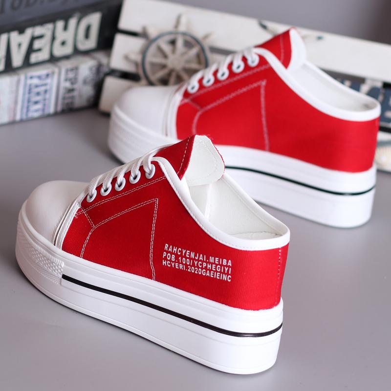 

Закрытый носок Женские тапочки Уличные Пантофли Слайды Увеличенная Внутренняя Платформа 2025 Лето Роскошная Ткань Холст 34 красный