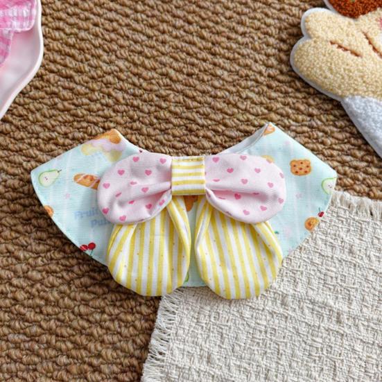 Bear Print Pet Bib Adjustable Snap Button Cute Cat Bandana Bib Sweet Striped Dog Bib for Small Medium Dogs Cats