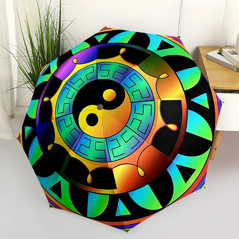 1pc Yin Yang Symbol Automatic Folding Umbrella, Portable Collapsible Design, 8-Rib Iron Frame, Outdoor Accessory yy250905088