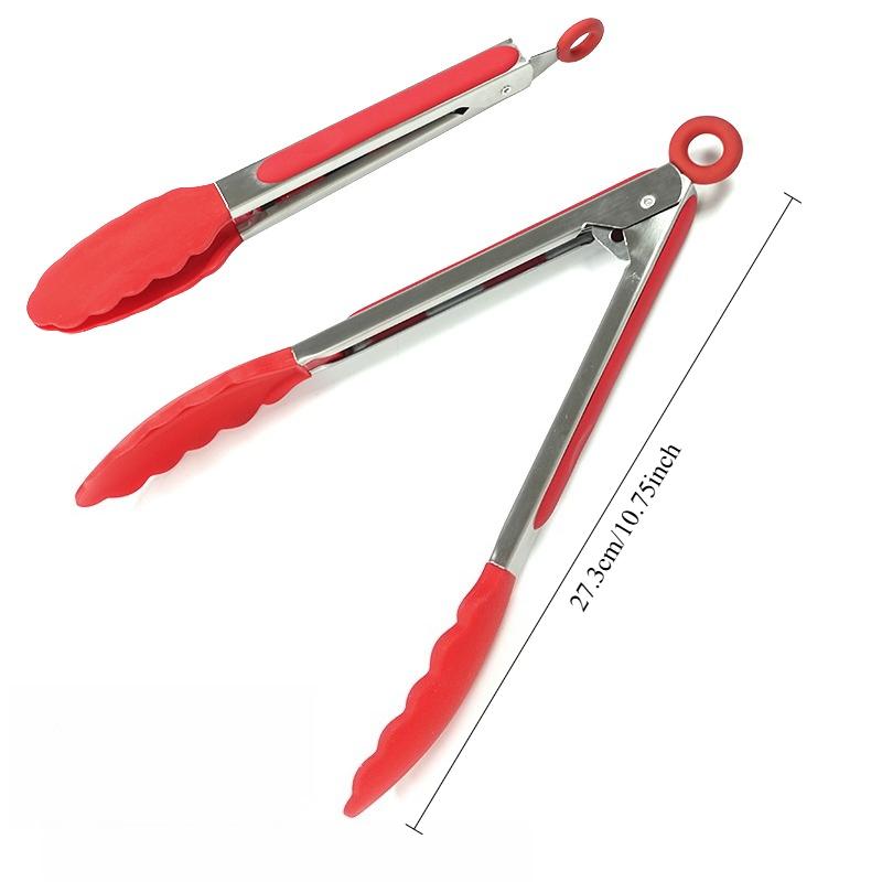 11-Zoll Silikon-Lebensmittelzange Küche Hitzebeständig Edelstahl BBQ-Zange Grill Lebensmittelqualität Silikonspitze Anti-Rutsch Lebensmittelzange