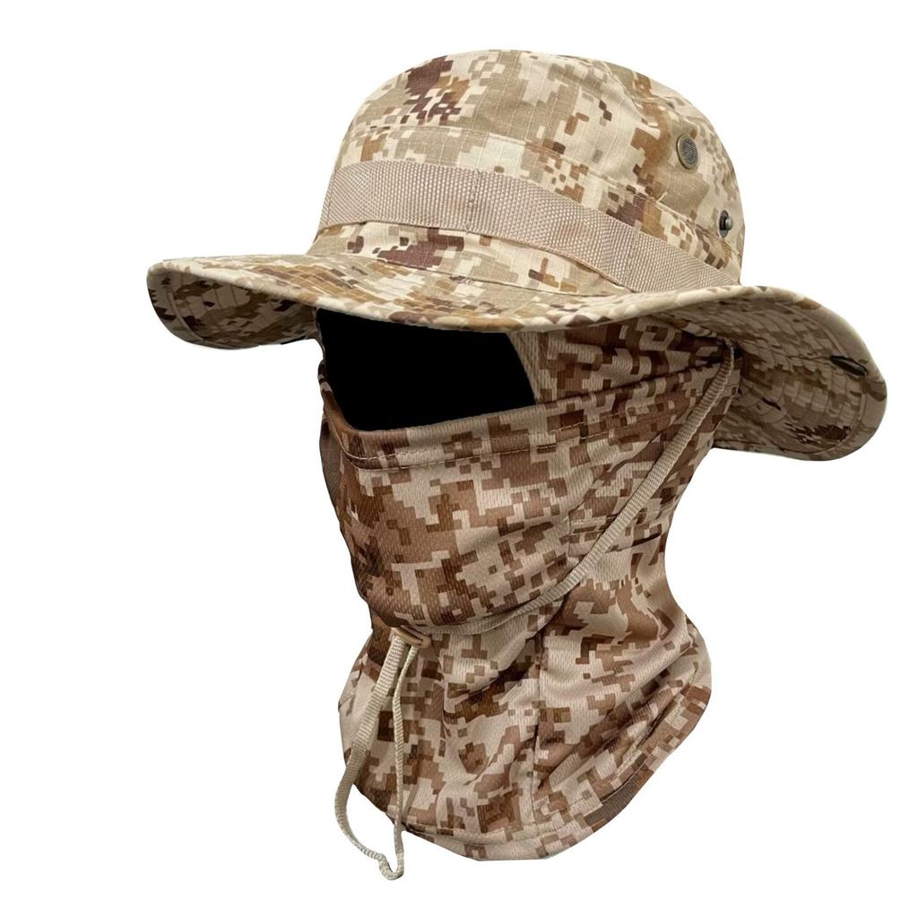 Outdoor Camouflage Taktischer Fischerhut Kapuzen-Set Gesichtsmaske Sonnenschutz Polyester Vier Jahreszeiten für Radfahren Bergsteigen
