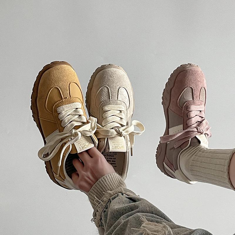 Korean Retro Color Matching Lace-up German Training Shoes for Women's 2025 Spring New Versatile and Comfortable Sports and Leisure Forrest Gump S