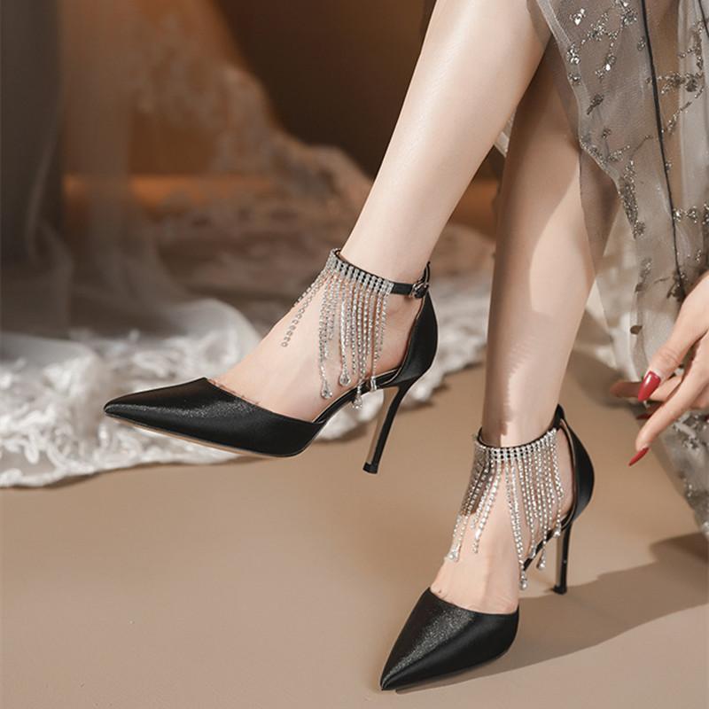 Mode Bling Bling Mode Pailletten Strass Quaste Damen Pumps Elegant Spitz Hochzeit Braut Dünne Hohe Absätze Party Ballschuhe