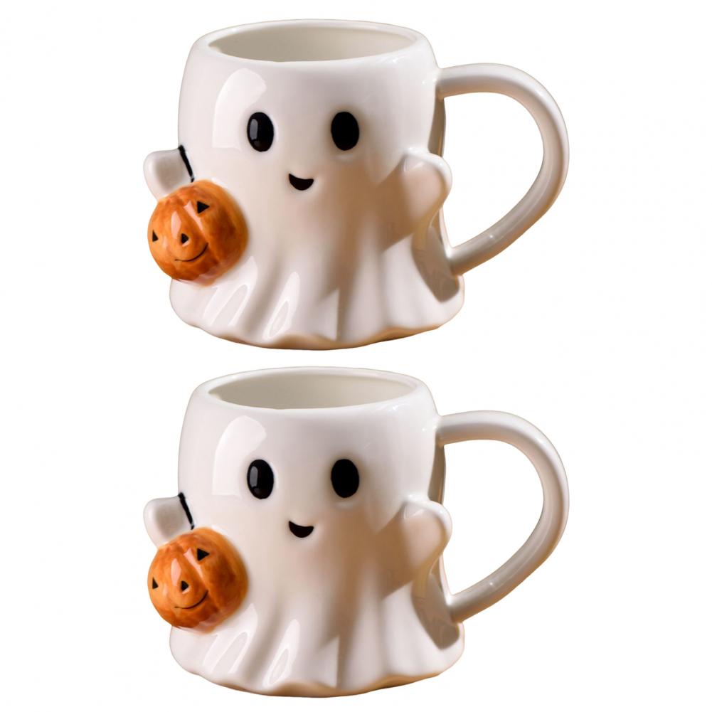 Thermotransfer Keramiktassen Set 1/2 Keramik Geister Kürbis Design Tassen 3D Effekt Wasserbecher für Bar Küche für Halloween