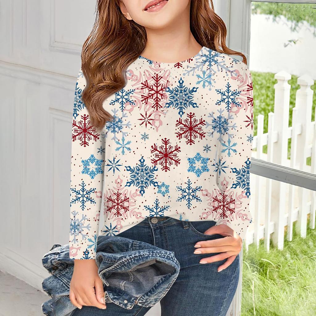 Girls Long Sleeve T Shirts Kids Fall Tops Crewneck Basic Tees Vintage Graphic Printing Top 5-14Y
