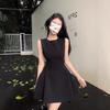 Temperament waist pure desire dress women's summer thin material sleeveless vest skirt bean green A-word short skirt high-end skirt