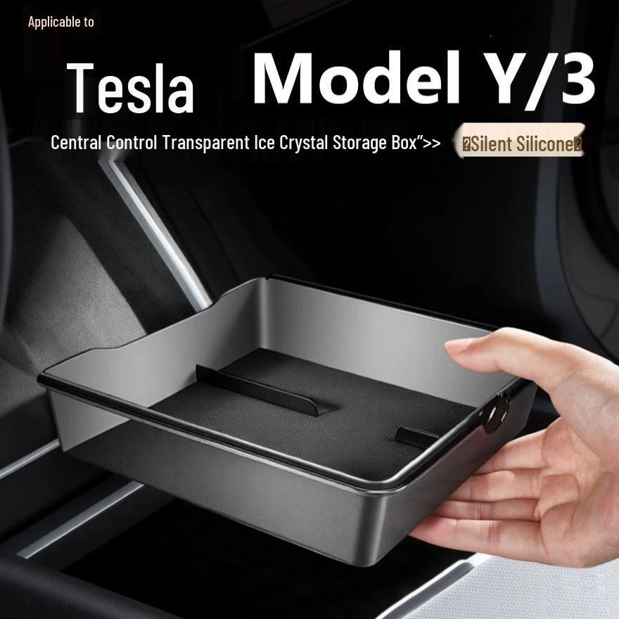 Transparent Armrest Storage Box for Tesla Model YL/Y/3 (Six-Seater)