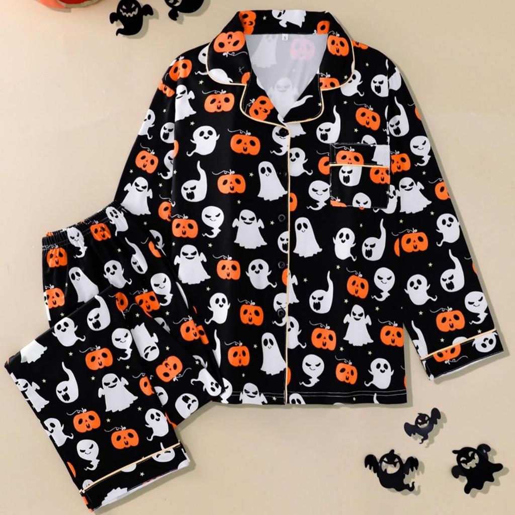 2025 Women's Long-Sleeve Pajama Set: Halloween Lapel Homewear for Spring & Autumn