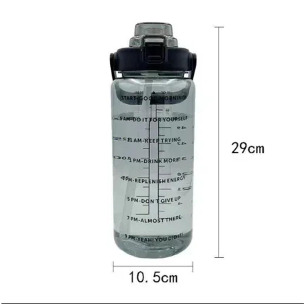 1 Stück Tragbare 2L Wasserflasche Großes Fassungsvermögen Kunststoff Strohhalm Wasserbecher Trinkflasche Mit Zeitmarkierung Für Outdoor-Sport Fitness