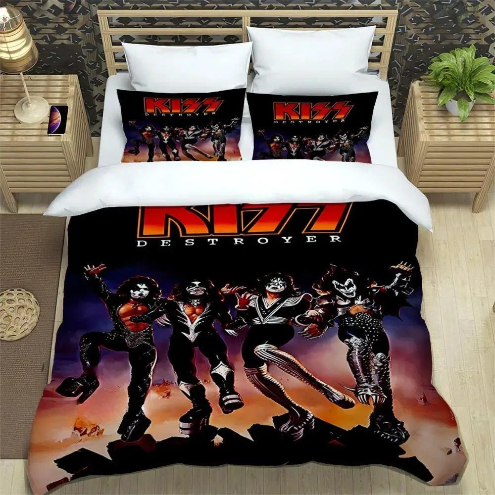 

KISS band Duvet Cover 3D Print Kiss Band Rock Bedding Set All Season Comforter Quilt Cover and Pillowcases Single Double Queen EU Double 200x200cm