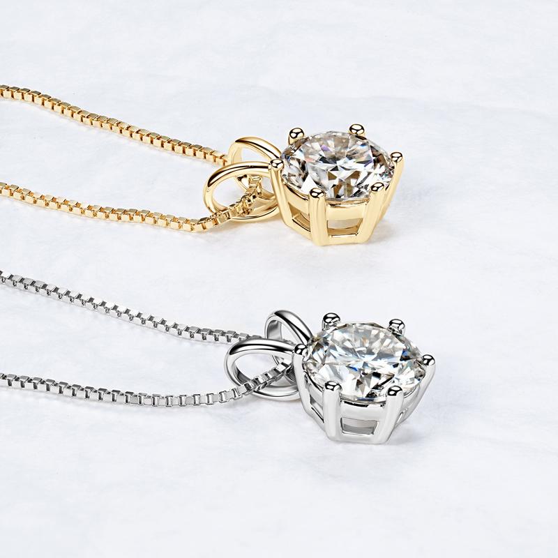 Certified Moissanite Solitaire Pendant Necklace Gold Plated Silver Adjustable Chain for Women Collar Gift