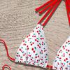 2024 Cherry Print Halter Tie-Back Backless Bikini Swimwear for Women