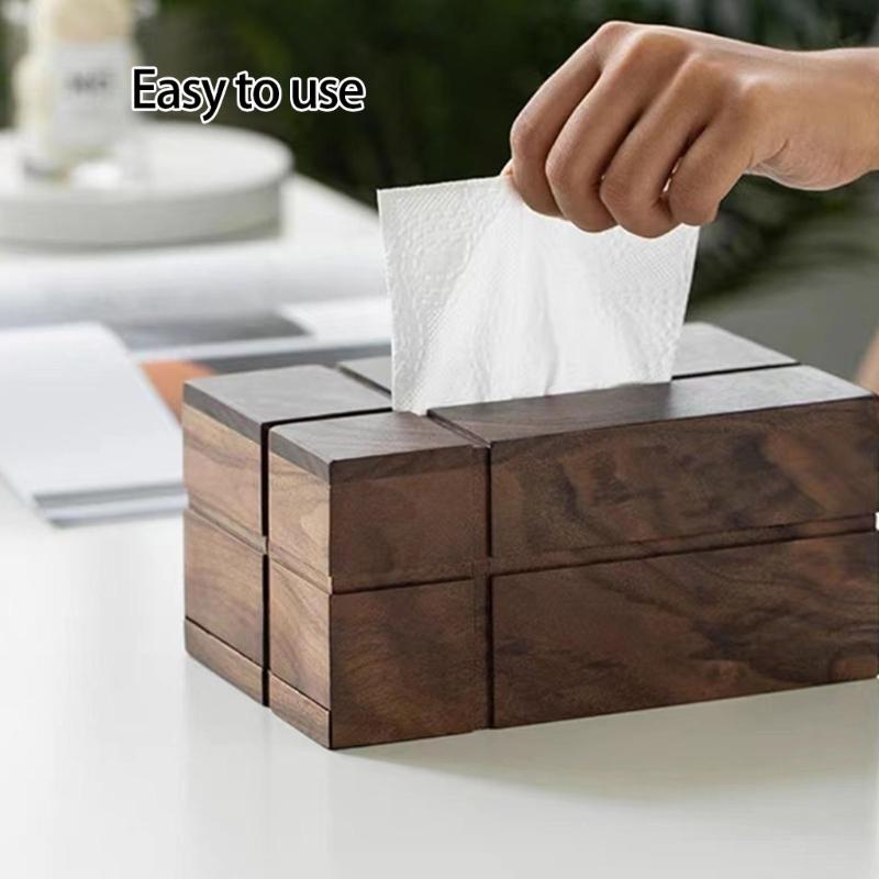 Solid Walnut Wood Tissue Dispenser With Link Cut Opening Multipurpose Home Trim For Kitchen Dining Room Bedroom