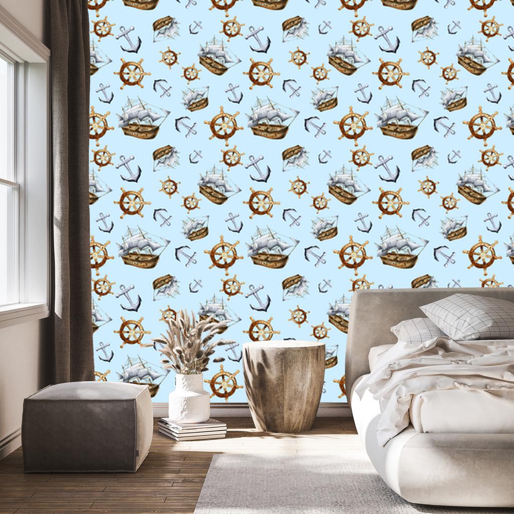 Wallpaper Sailing ships and anchors for living room and bedroom 50x1000