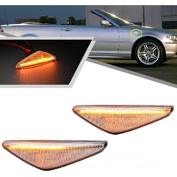 2Pcs Dynamic Blink Amber LED Side Marker Light For BMW 3 Series E46 Coupe Convertible LCI 323Ci 325Ci 328Ci 330Ci 2004-2006 Fender Turn Signal lights Clear lens