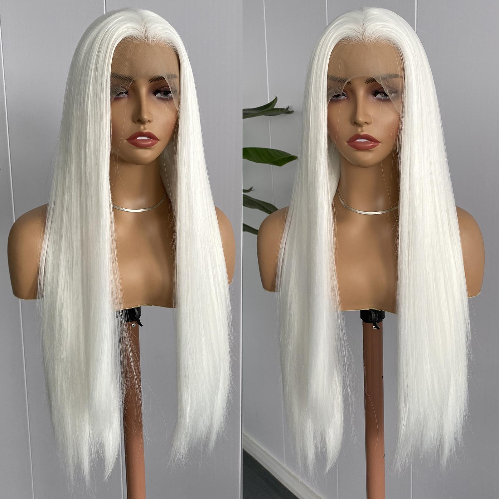 

AIMEYA White Lace Front Wig Synthetic Long Silky Straight Wigs for Women 13x4 Glueless Natural Hairline Daily Wear Cosplay Party (White,18inches&Lace Front)
