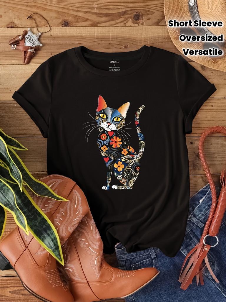 2026 New Style Oversized TShirt with Cat Print Short Sleeve Fashion Harajuku Kawaii Tshirt Unisexs Y2K Clothing