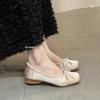 Low-heeled thick-heeled ballet shoes for women's outer wear retro square head 2025 spring and autumn new French flat-bottomed pig nose single shoes