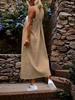 Plus Size Women's Denim-Style Strappy Long Dress - Fashionable European & American Design