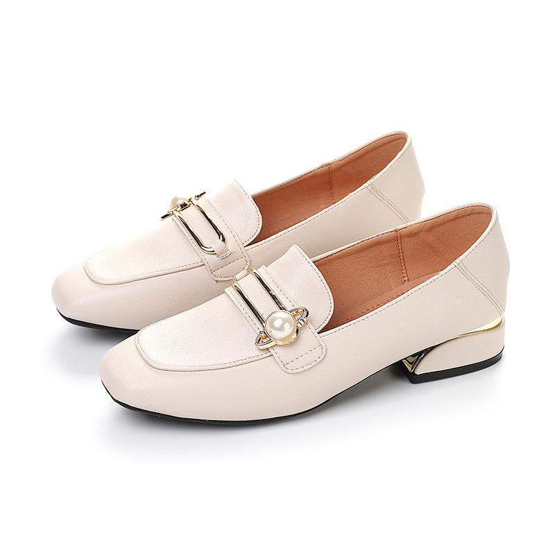 Square Toe Shallow Mouth Single Shoes Women  New Summer All-match Soft Leather Thick Heel High Heels Women
