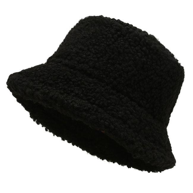 Women Lamb Bucket Hat Autumn Winter Thicken Plush Wool Warm Flat Top Fisherman Hats Outdoor Windproof Panama Bowl Beanie Caps
