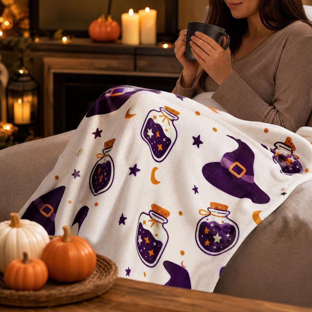 Halloween Flannel Blanket for Bed and Couch - Soft Cozy Lightweight Throw