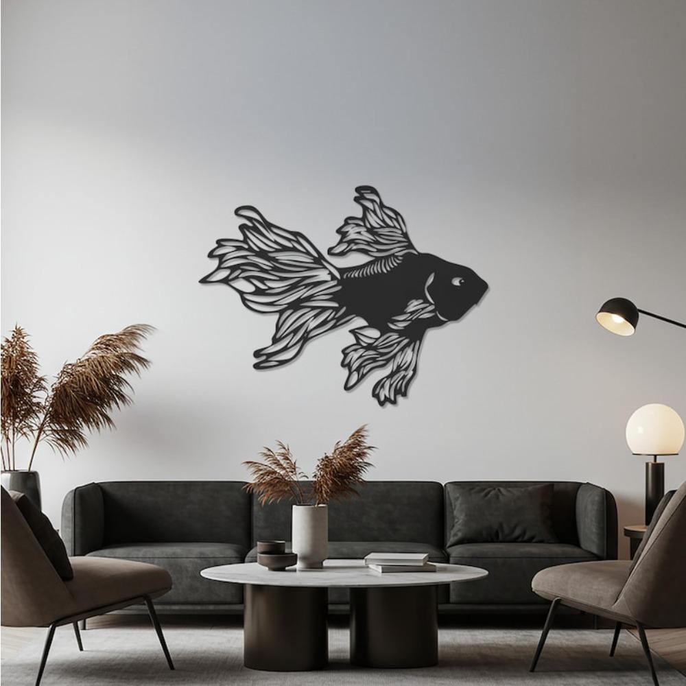 Elegant Metal Wall Art Goldfish Silhouette, Ocean Fish Sculpture for Living Room Bathroom Modern Coastal Home Decor