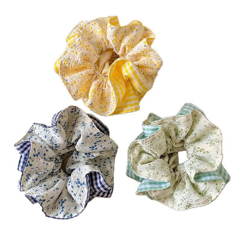 1/3Pcs Double Sided Scrunchies Floral Gingham Patterns Fashionable Hair Ties For Women'S Charming Looks