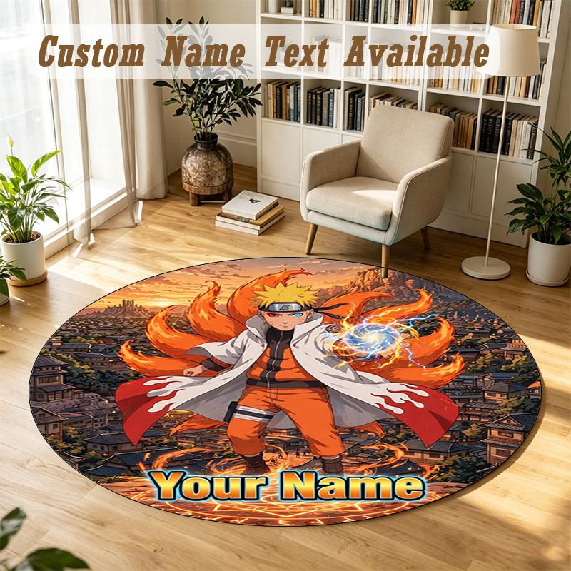 Round Rug Custom NameNaruto Pattern Non Slip Carpet Home Floor Decor