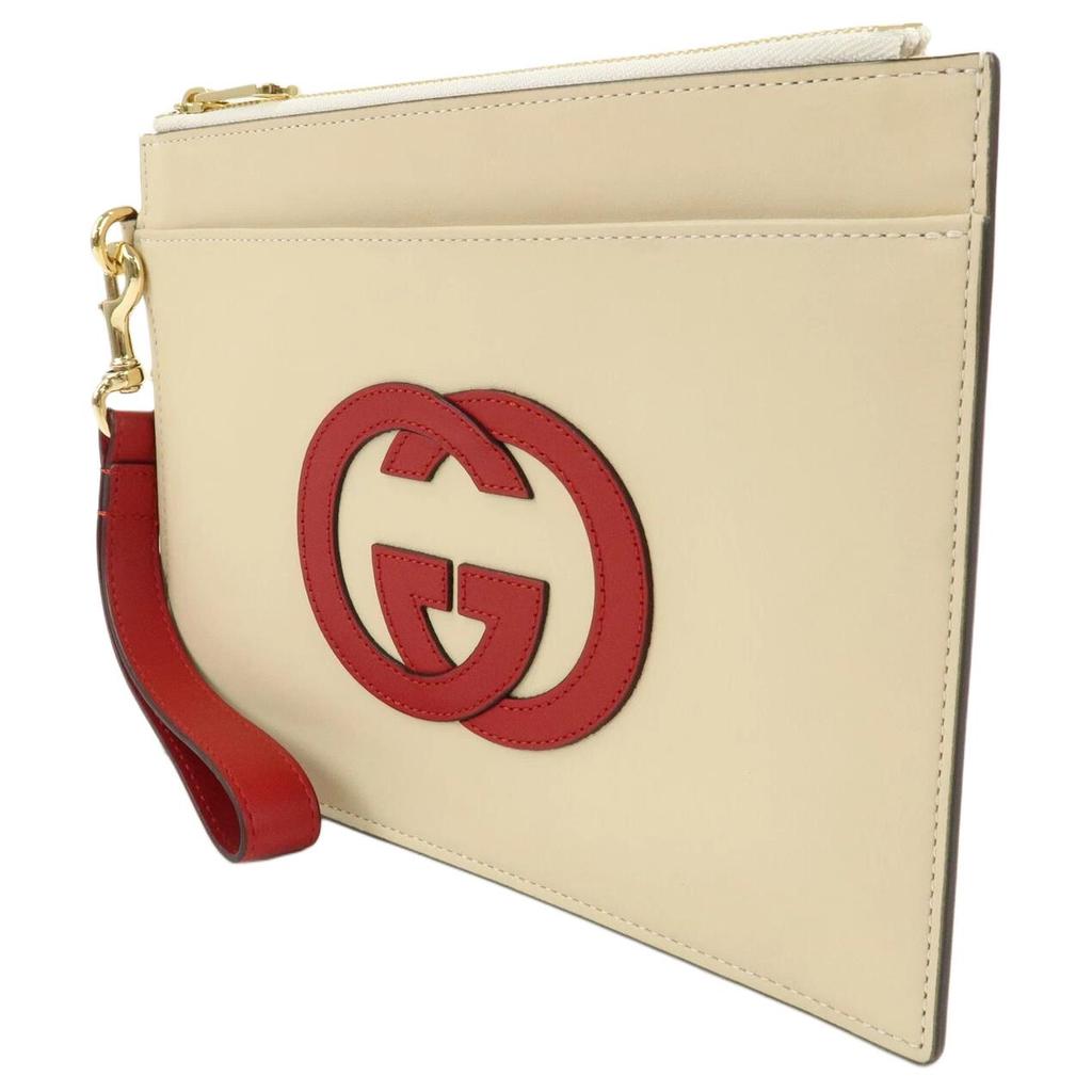 Gucci Serie Double G Cuciture Logo Double G Cerniera Portadocumenti Clutch da Donna Beige 658843-0QGCG-9397