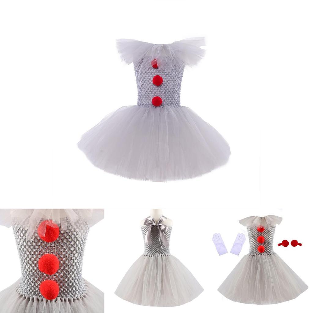 Sparkling Princess Clown Dress Set For Children's Halloween Show