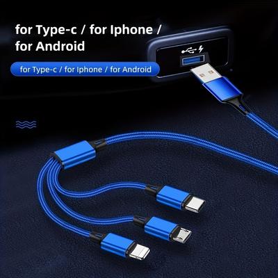 1.2M 3-In-1 USB Cable, Nylon Woven, Suitable for Iphone, Type-C, Android