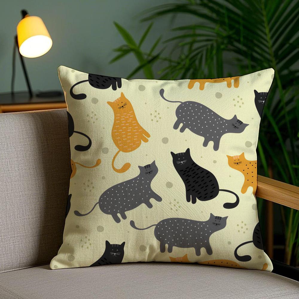 Cute Cat Cushion Cover Soft Short Plush Double-Sided Printing Home Decor Machine Washable Pillow Case Gift