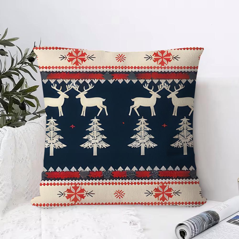 Weihnachten Entzückender Rentier Kissenbezug Quadratisches Kissen Schlafzimmer Sofa Freizeit Komfort Kissen Wohnzimmer Heimdekoration