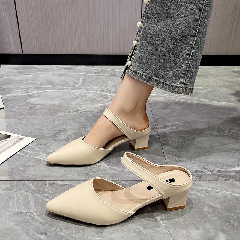 Sandalen Damen Sommer Hausschuhe Neue Spitz Zehen Klobiger Absatz Sandalen Große Größe Damenmode Frau Mules