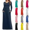 Extra Long Dress with Pockets Women Casual Solid Color Round Neck Long Sleeve Fashion