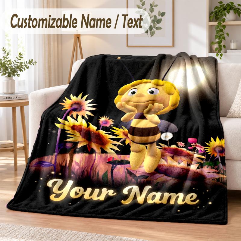 Die Biene Maja Custom Name Flannel Throw Blanket Soft Warm for Sofa Bed Indoor Home Use