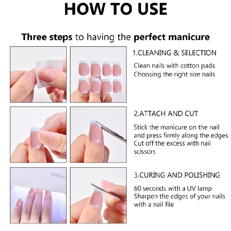 French Style Nails Art Stickers Nails Polish Wraps Semi Cured Gel Nail Strips