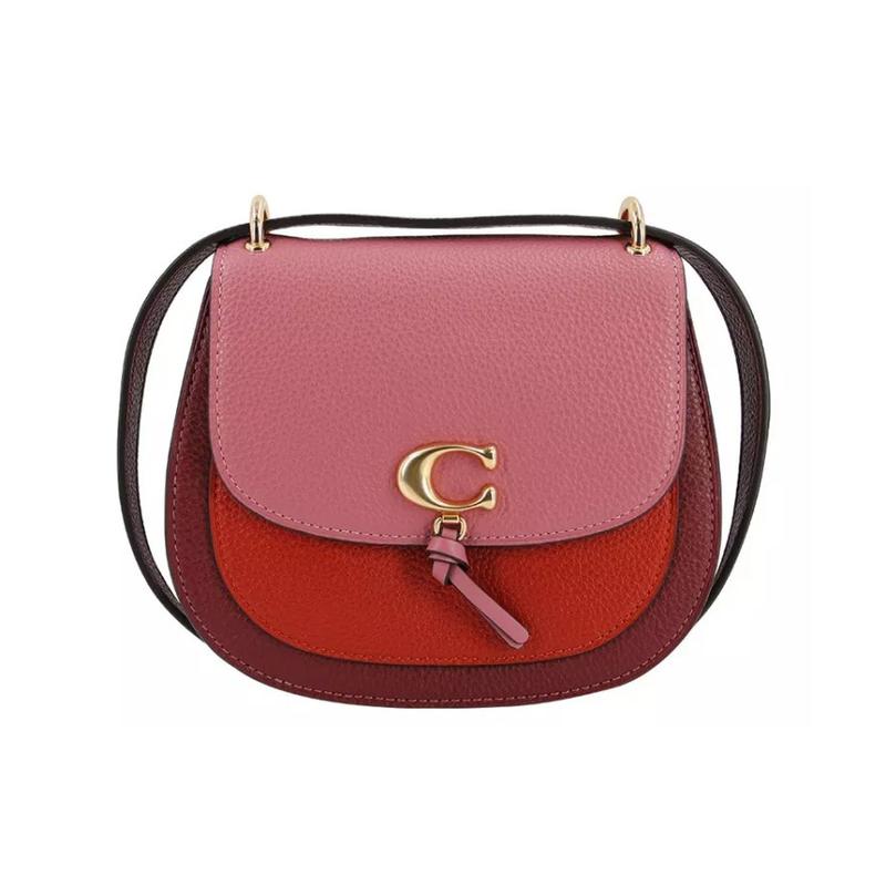 

COACH Remi 17 Leather Saddle Bag Crossbody Shoulder Bag Women s Red Cherry Blossom Pink Color Blocking червоний