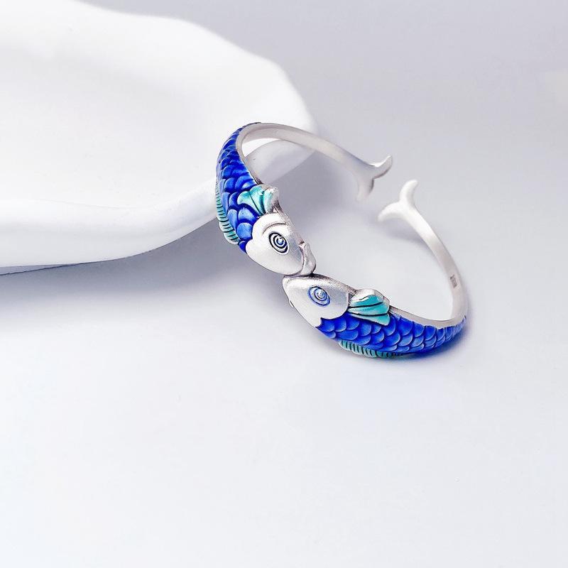 National Drop Craft Pisces Carp Bangle 925 Silver Fashion Personality Animal Fish Opening Bracelets SL036