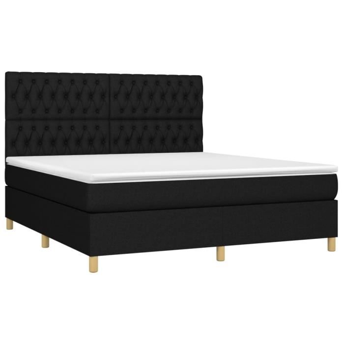 3142595 vidaXL Lit à sommier tapissier avec matelas Noir 180x200 cm Tissu